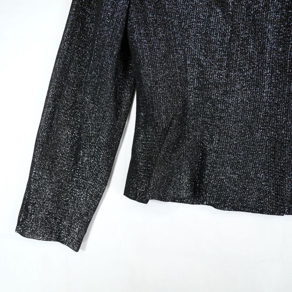 BCBG Max Azria Women's Black Sliver Shiny Blazer Collarless Size L - Picture 11 of 15
